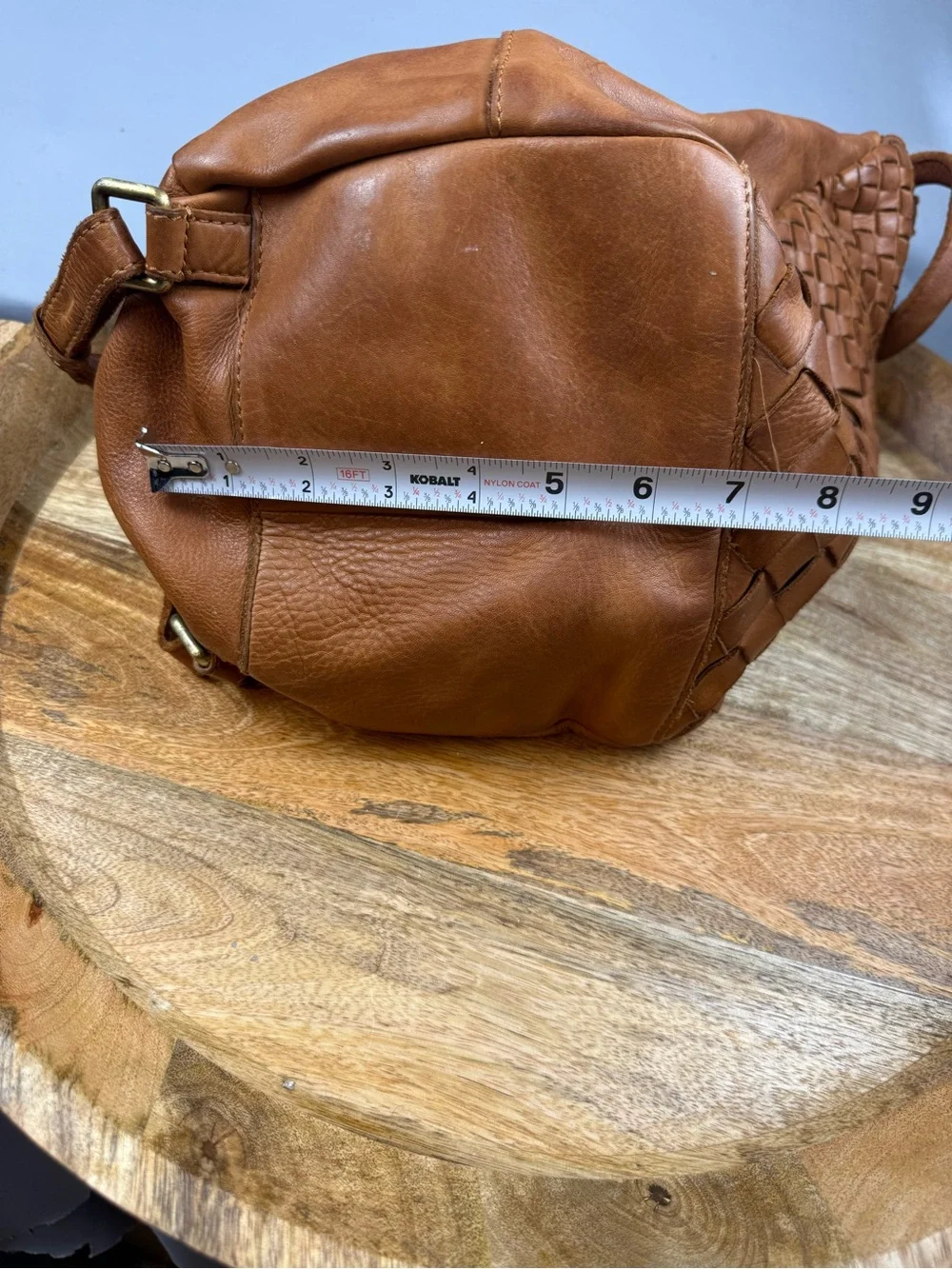 Woven Leather Mini Backpack - Tan